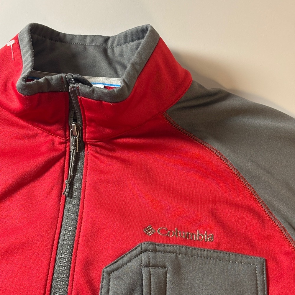 Columbia Sportswear Quarter Zip Pullover Red Gray‎ Mens Medium Fleece Lined